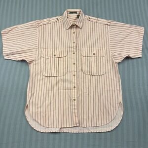 Outback Red Vintage Safari Womens Button Shirt Size M Pink Striped Short Sleeve